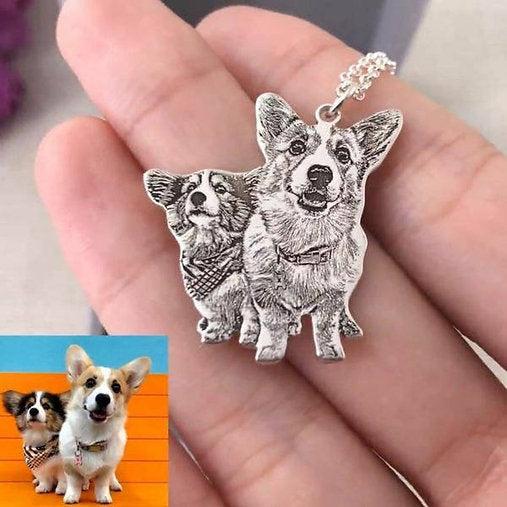 Pet Photo Engraved Necklace, Personalized Pet Memorial Photo Necklace, Dog / Cat