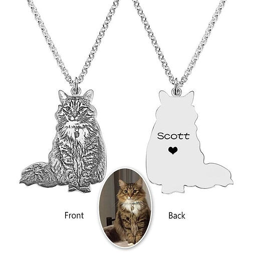 Pet Photo Engraved Necklace, Personalized Pet Memorial Photo Necklace, Dog / Cat