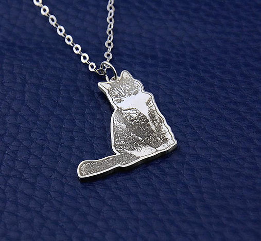 Pet Photo Engraved Necklace, Personalized Pet Memorial Photo Necklace, Dog / Cat