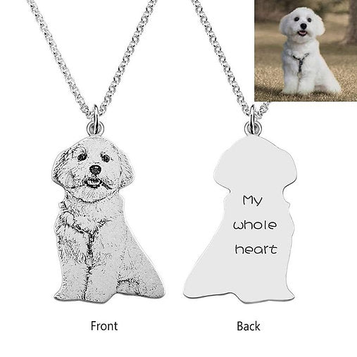 Pet Photo Engraved Necklace, Personalized Pet Memorial Photo Necklace, Dog / Cat
