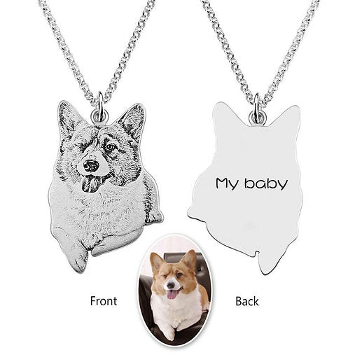 Pet Photo Engraved Necklace, Personalized Pet Memorial Photo Necklace, Dog / Cat