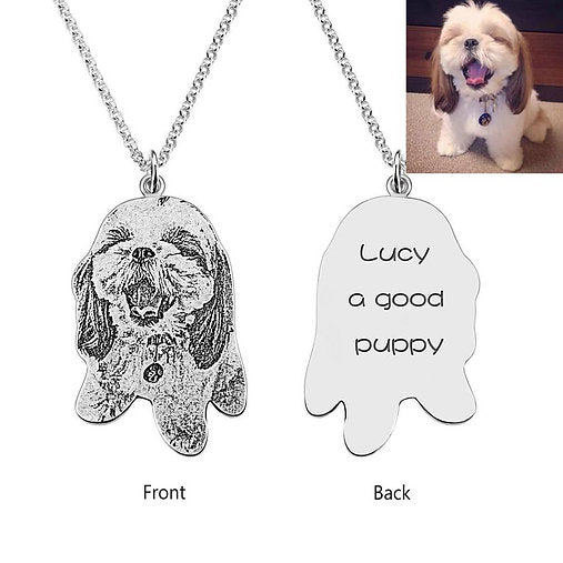 Pet Photo Engraved Necklace, Personalized Pet Memorial Photo Necklace, Dog / Cat