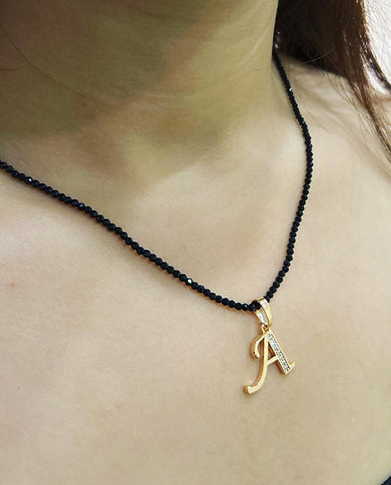 Stone Initials Mangalsutra , Letter Necklace, Crystal beads