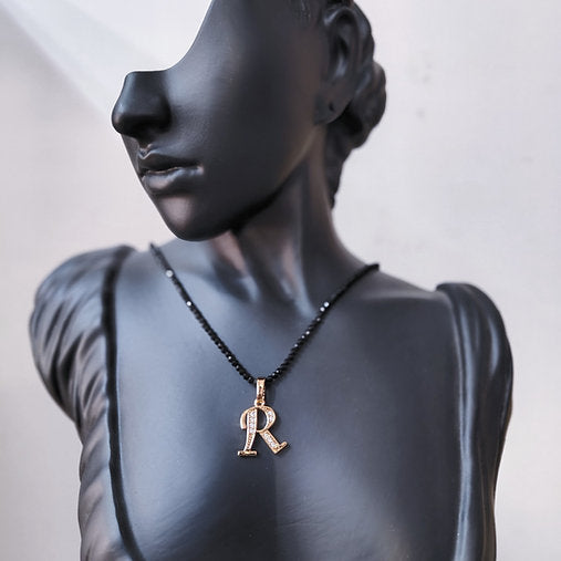 Stone Initials Mangalsutra , Letter Necklace, Crystal beads