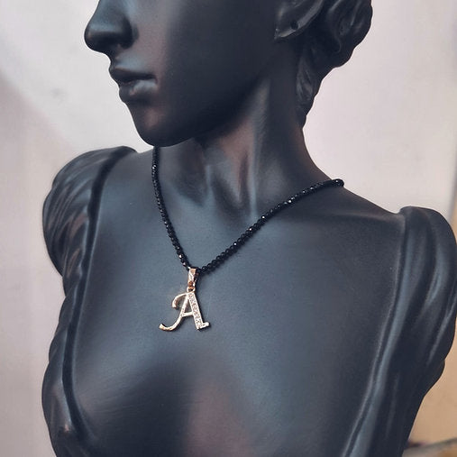 Stone Initials Mangalsutra , Letter Necklace, Crystal beads