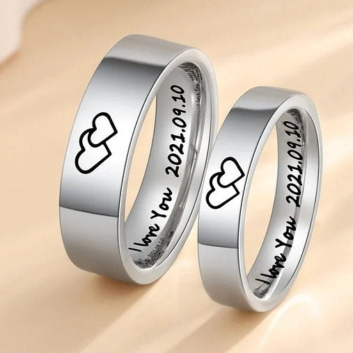 Couple Silver Ring Customized Pure Silver Name Ring
