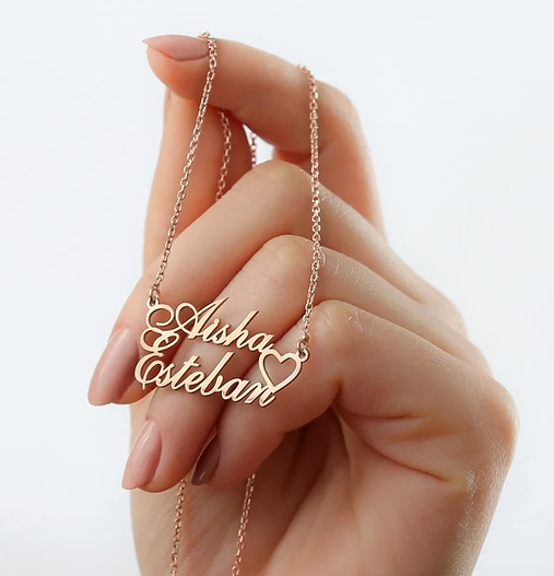 Double Name Chain With Heart