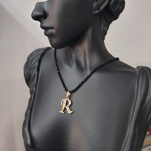 Stone Initials Mangalsutra , Letter Necklace, Crystal beads