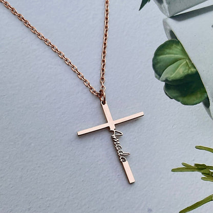 Cross Name Necklace, Personalized Cross - Sideway Name Necklace - Sideway Cross