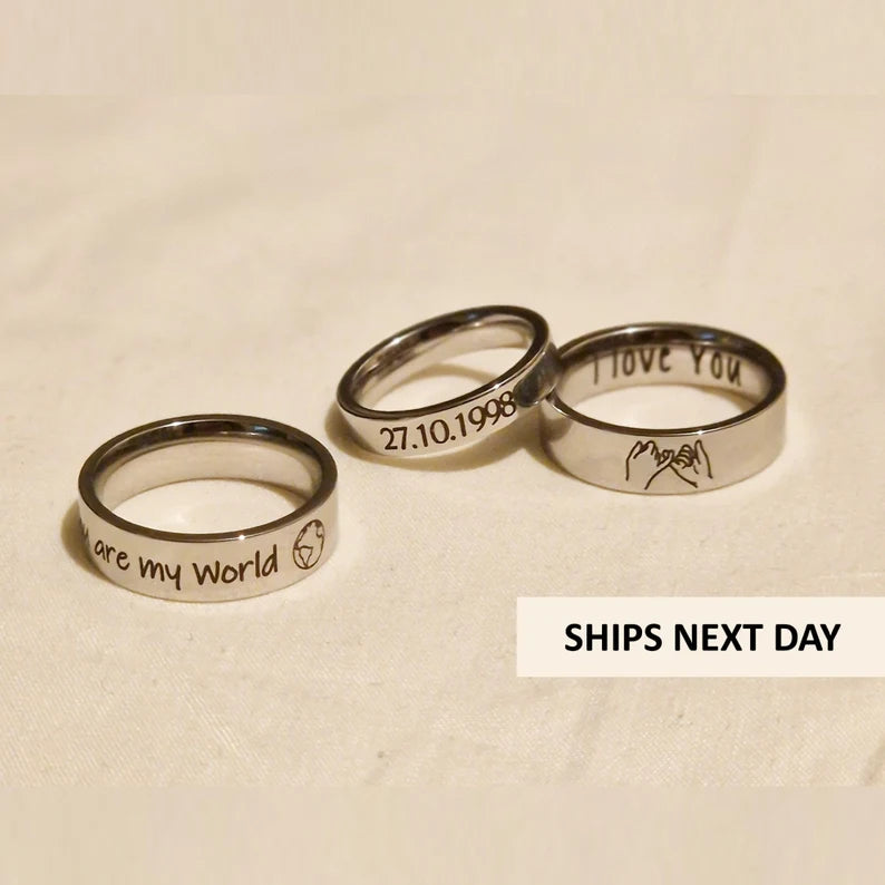 Engraved Silver Ring Single | 92.5 Pure Silver Name Ring