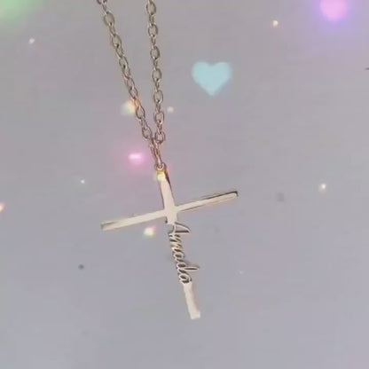 Cross Name Necklace, Personalized Cross - Sideway Name Necklace - Sideway Cross